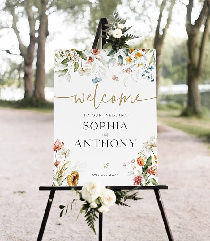 Generic Floral Wedding Welcome Sign, 18x27 inches, 4 mm Thick, Tabletop/Hanging by Custom