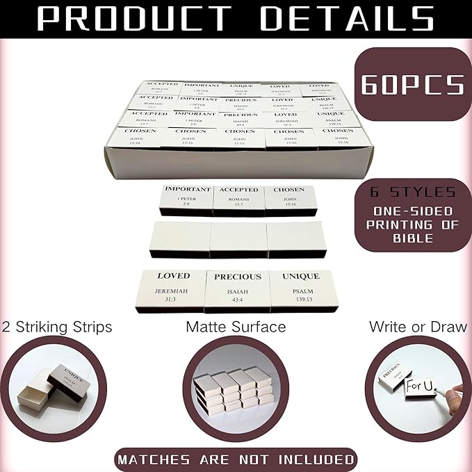 60pcs Blank Match Boxes, 2.25x1.42x0.59in Bulk Christian Bible Matchboxes DIY - Image 3