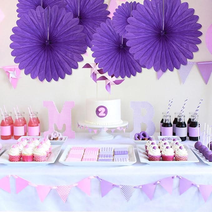 20 Pcs Purple Hanging Paper Fan, Round Paper Fans Decorations Set - Image 6