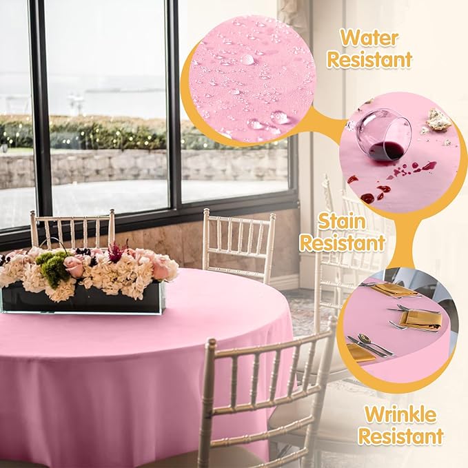 BRILLMAX 6 Pack Pink Round Tablecloths 132 Inch - Image 3