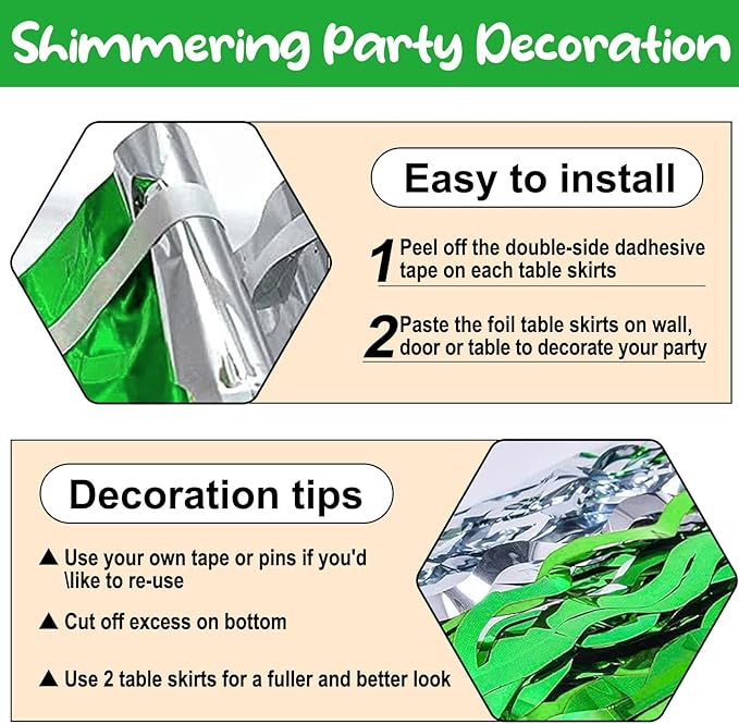 6 Pack 29 x108 Inch Silver Greenange Wave Foil Fringe Table Skirts Metallic - Image 3