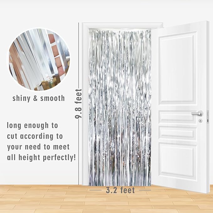 GOER 6.4 ft x 8.2 ft Metallic Tinsel Foil Fringe Curtains, Graduation - Image 6