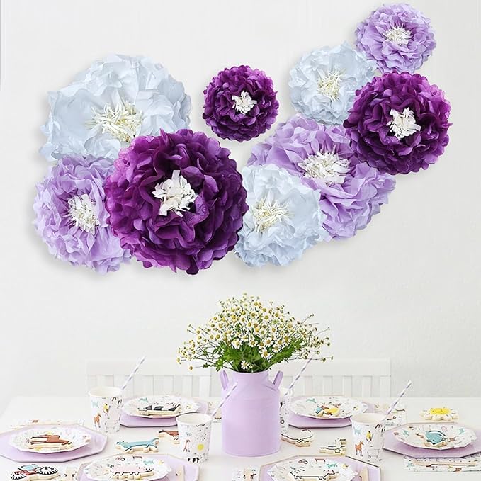 Purple Paper Flower Pom Poms Wall Decorations - Image 4