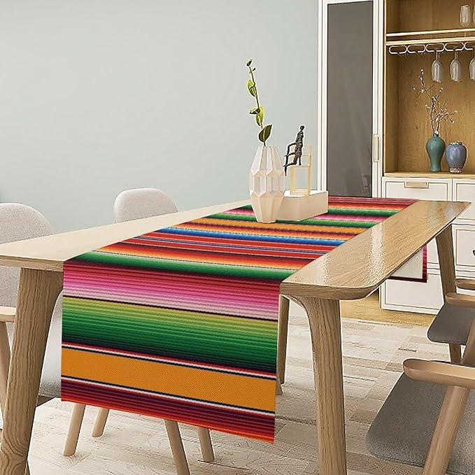 Mexican Table Runner, Colorful Stripe Art Table Runner - Image 2