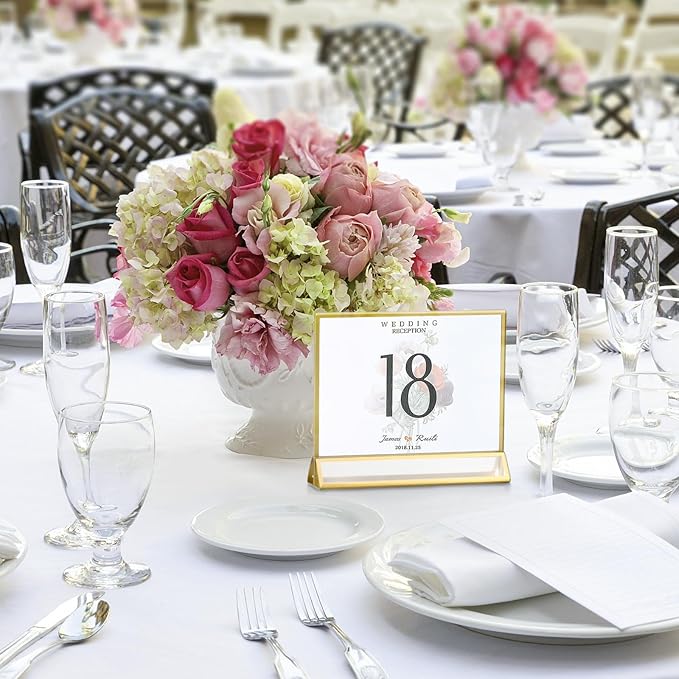 Smarpau 7x5 Gold Acrylic Sign Holder, 16 Pack Wedding Table Number Holders - Image 7