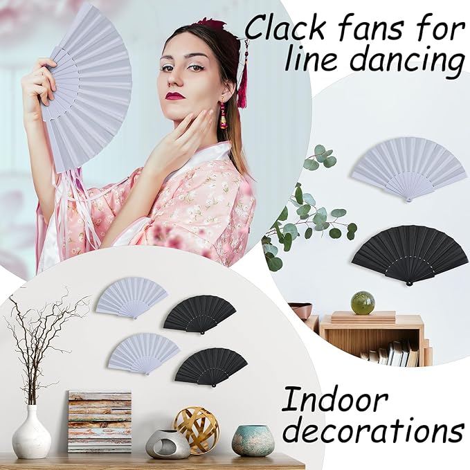 Wenqik 80 Pcs Wedding Folding Hand Fans Bulk Silk Fabric Chinese Handheld - Image 6