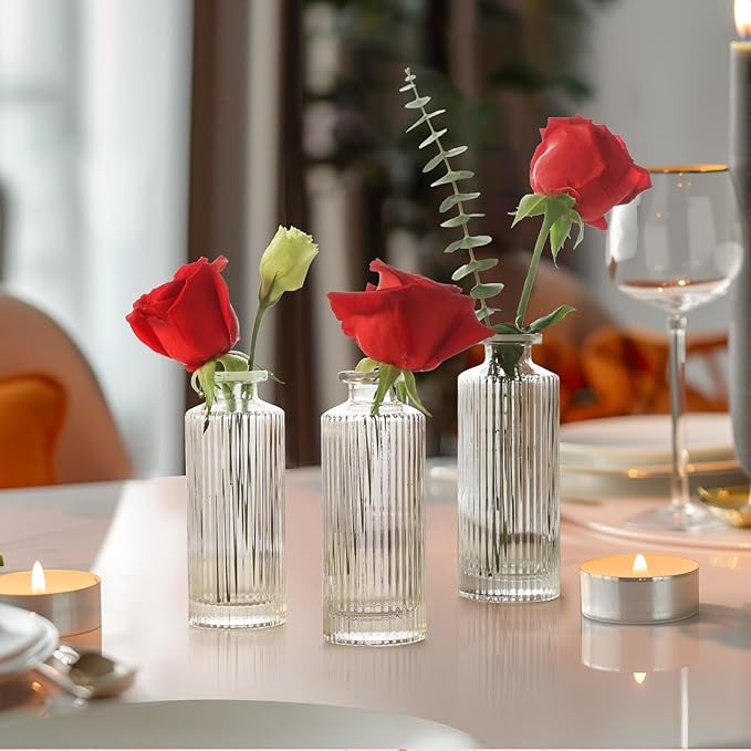 ComSaf Glass Bud Vases Set of 3, Small Flower Vases in Bulk, Mini Ribbed Vases - Image 7
