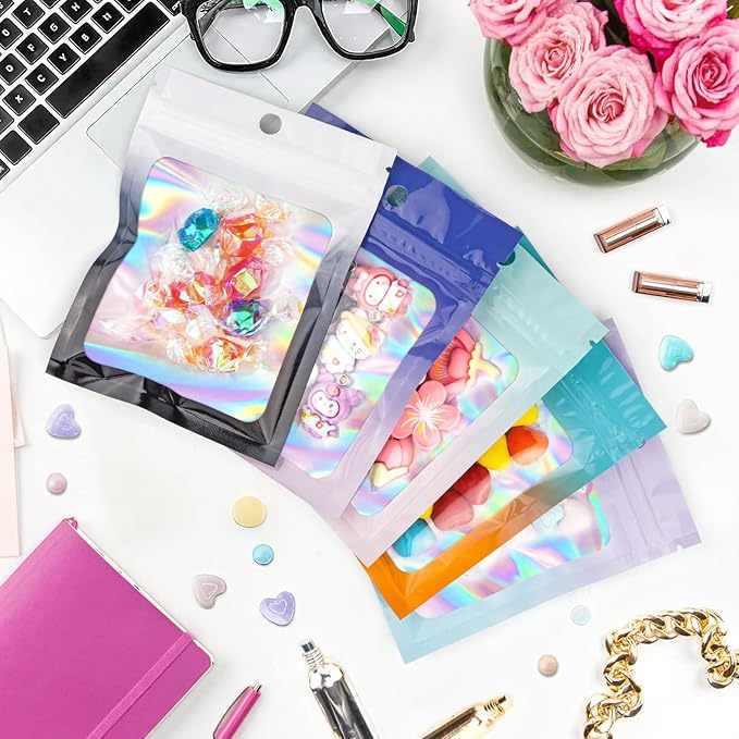 Funfery 100 Pack Gradient Holographic Bags, Resealable Bags - Image 5