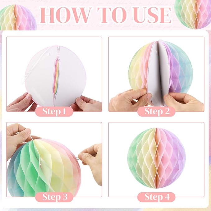 Pastel Hanging Honeycomb Ball, Rainbow Party Decorations，Pastel Birthday Party - Image 3