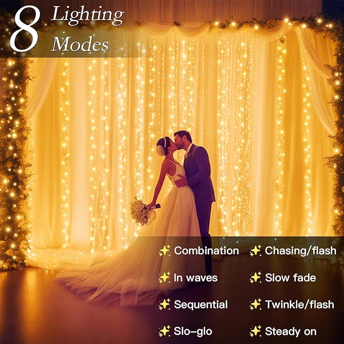 300 LED Curtain String Lights 9.8FT Plug in Fairy Lights - Image 4
