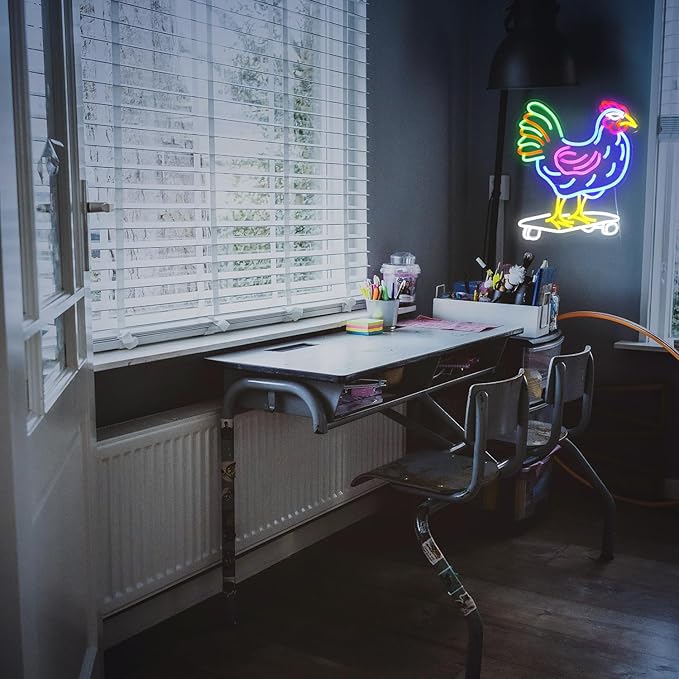Dimmable Chicken Neon Sign for Wall Decor Funny Skateboarding Rooster LED Neon - Image 7