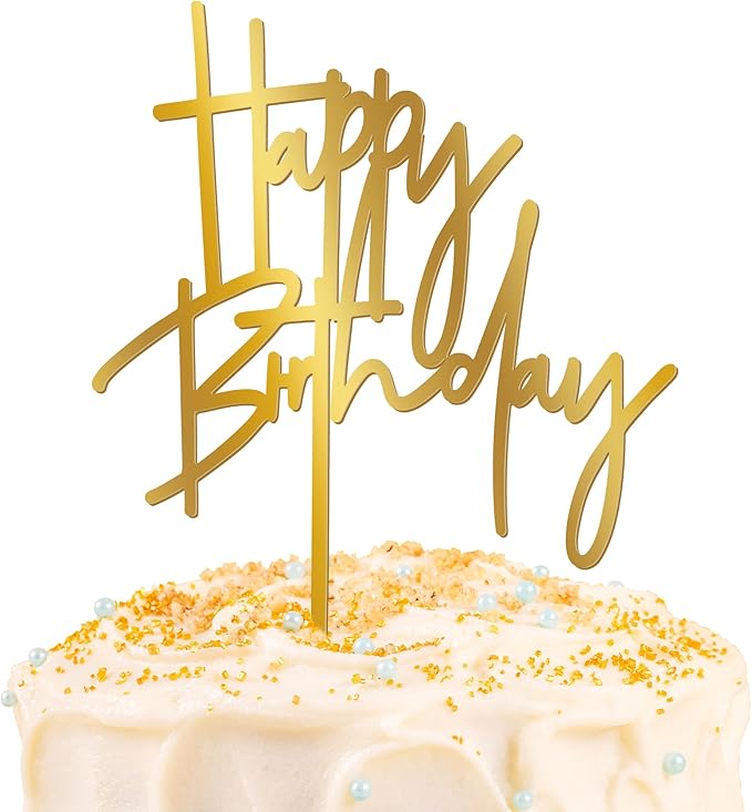1PCS Gold Birthday Cake Topper, 5.3 x 7.2 Inches Acrylic Happy Birthday Cake by QZYL