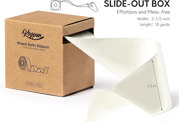 Ivory Satin Ribbon Double-Faced Wired Ribbons - Image 2