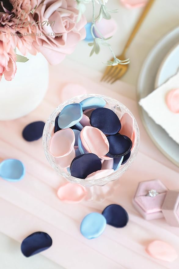 Floroom 300pcs Rose Petals Navy Blue Blush Faux Silk Flower Petals - Image 2