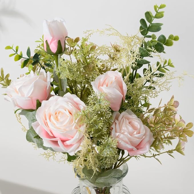 YJ Fake Flowers with Vase, Artificial Flowers Silk Roses Flower Bouquet in Vase - Image 4