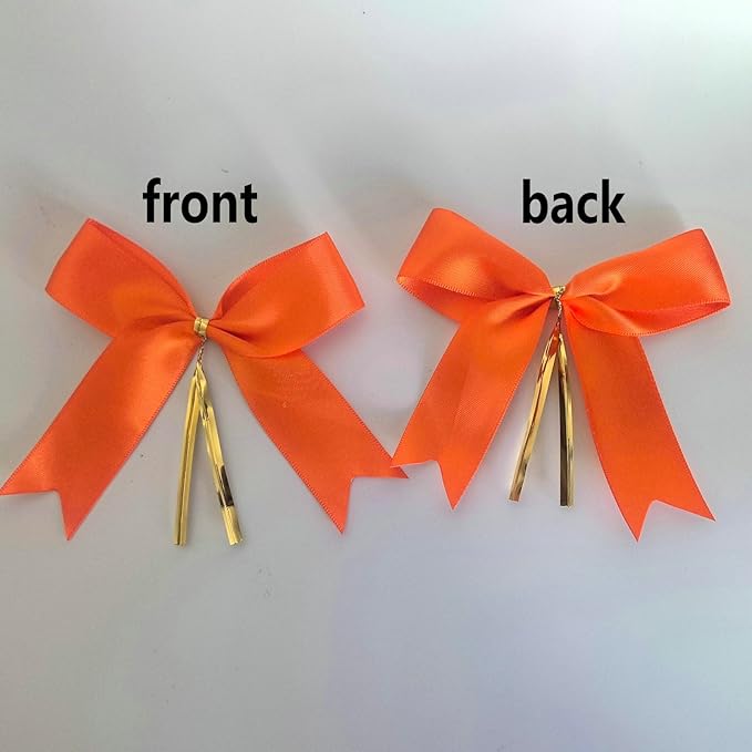 50pcs 3-1/2" Orange Twist Ties Satin Bows in Pumpkin Color Twist Tie Bows - Image 4