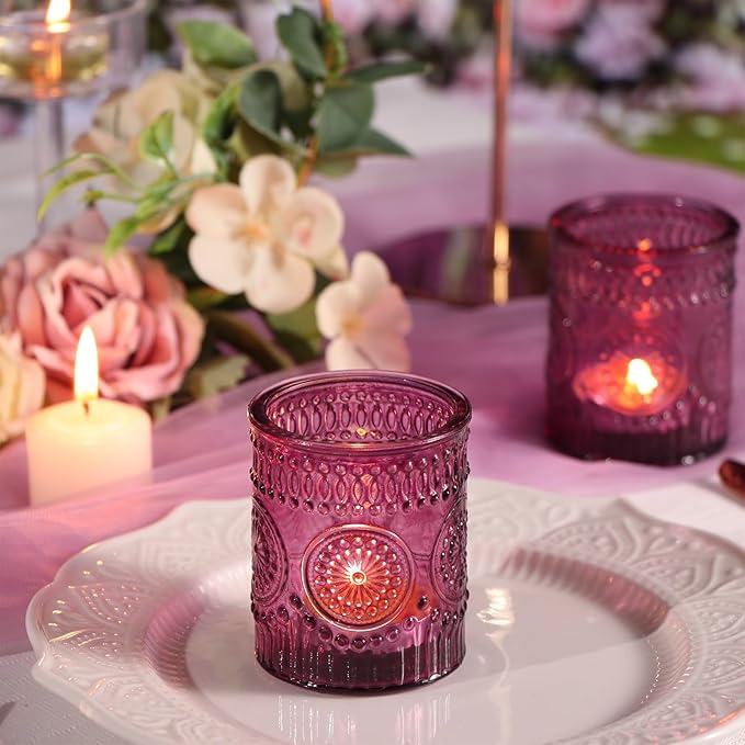 DARJEN Purple Votive Candle Holders Set of 36- Glass Tea Light Candles - Image 3