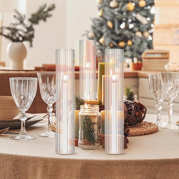 12 Pcs Hurricane Glass Candle Holders 2.5 x 14 Open Ended Tube Ribbed Shade - Image 7