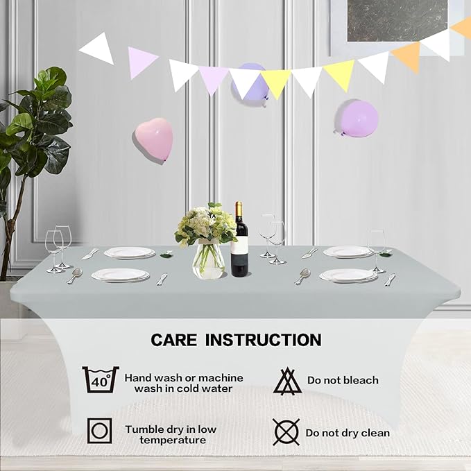 IVAPUPU 8FT Table Cloth for Rectangular Fitted Events Stretch Grey Table Covers - Image 5