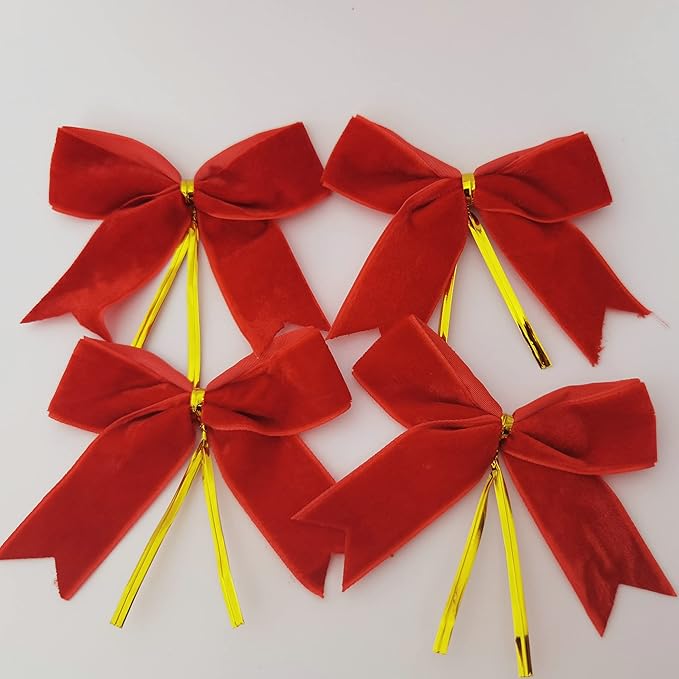 30pcs 3-1/2" Christmas Red Velvet Twist Tie Bows - Image 9
