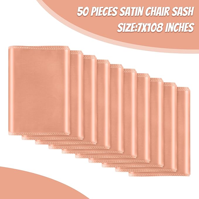 50 PCS Rose Gold Satin Chair Sashes Bows Universal Chair Ribbon Ties Back Sash - Image 2