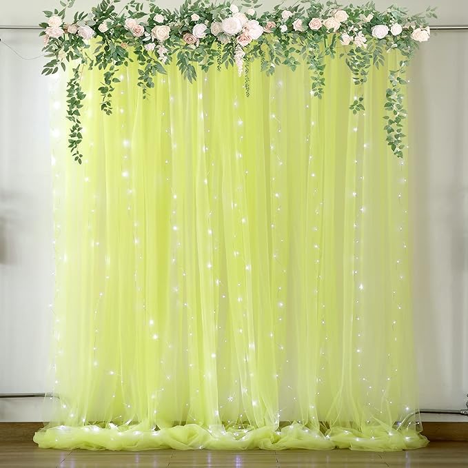 Yellow Sheer Tulle Backdrop Curtains by Suppromo