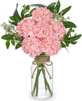 Hollyone Pink Hydrangea Artificial Flowers in Clear Glass Vase by Hollyone