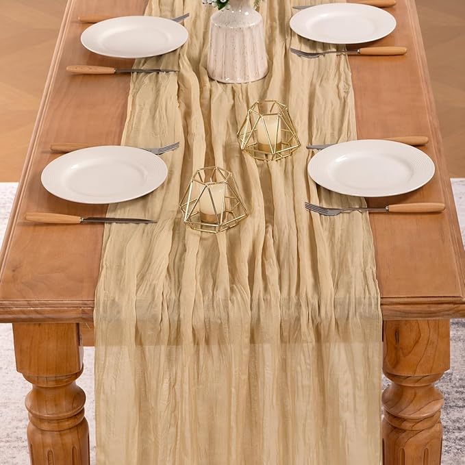 MLMW 4 Pack Champagne Gold Table Runner Cheesecloth Boho Gauze Rustic Cheese - Image 5
