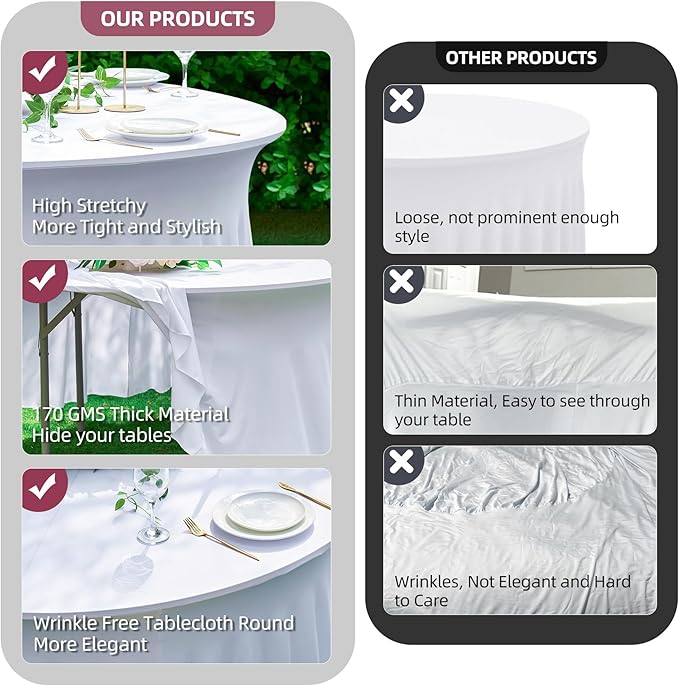 4 pk White Round Spandex Tablecloth - Image 2