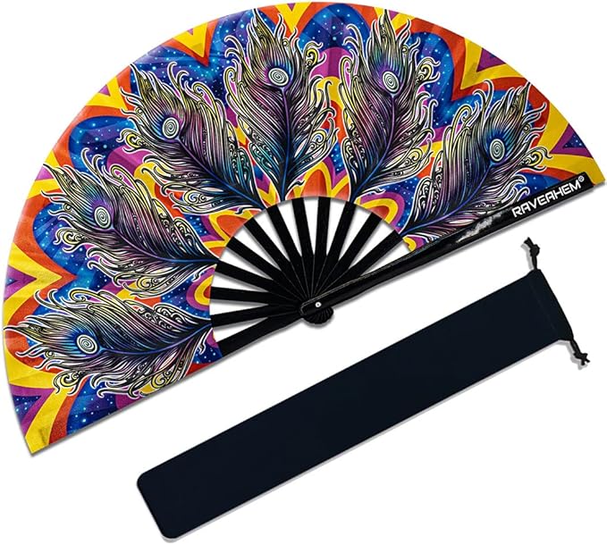 13" Large Rave Fan Bamboo, Folding Clack Hand Fans Foldable - Image 2