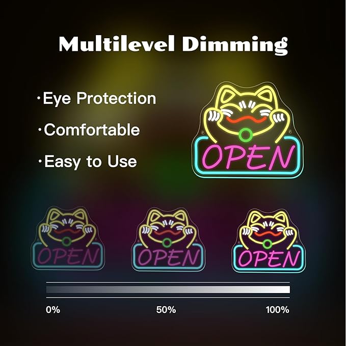 Ineonlife Lucky Cat Open Neon Sign Cute Cat Neon Signs - Image 5