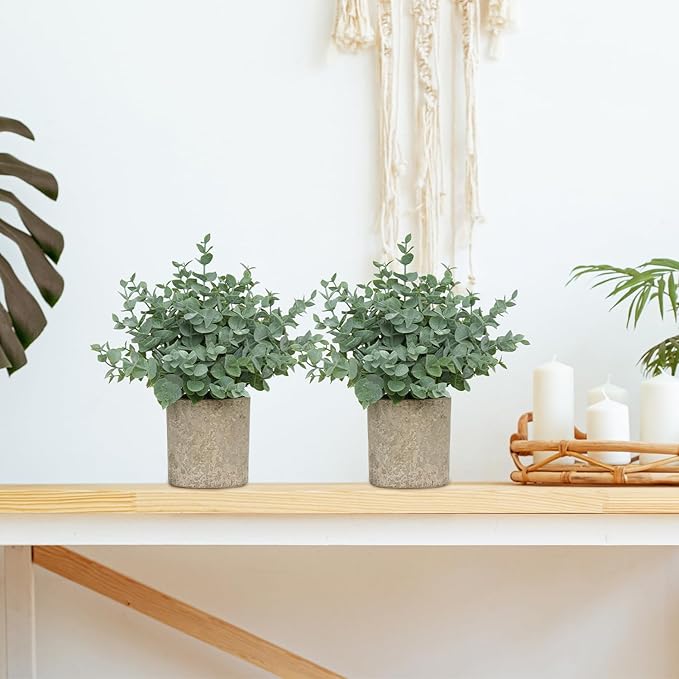 2 Pack Small Fake Plants, Artificial Eucalyptus - Image 5