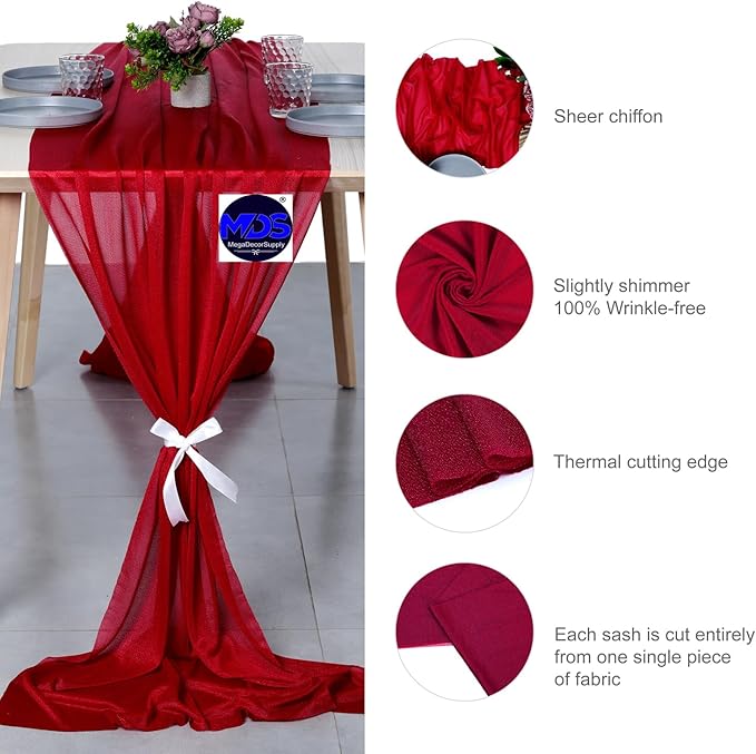 MDS 15 Pack 10ft Chiffon Table Runner 29 x 120 Inches Sheer Wedding Runner - Image 6