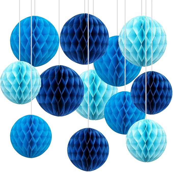 CC wonderland zone 12pcs Blue Paper Honeycomb Balls, Hanging Tissue Pom poms by CC+wonderland+zone