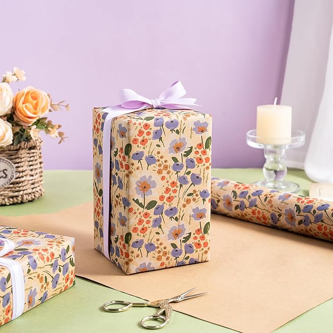 WRAPAHOLIC Kraft Floral Wrapping Paper Roll - Image 5