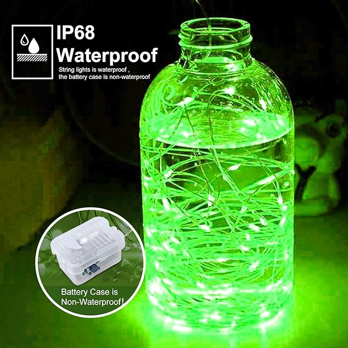 pozzolanas 100 Pack Green Battery Operated String Lights - 7ft Waterproof - Image 2
