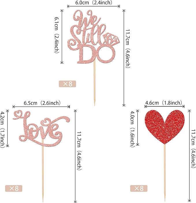 24 PCS We Still Do Cupcake Toppers Glitter Love Heart Bridal Shower Cupcake - Image 2