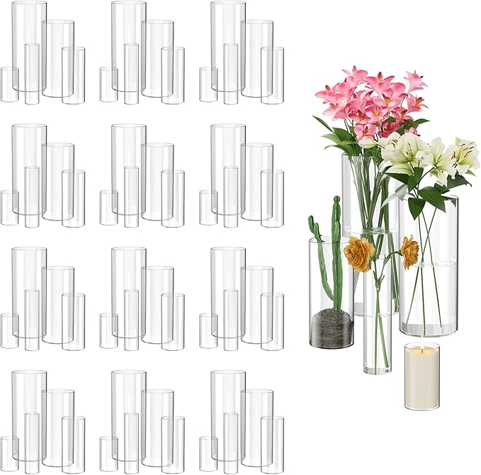 60 Pack Glass Cylinder Vase for Centerpieces, Hurricane Floating Candle by Unknown