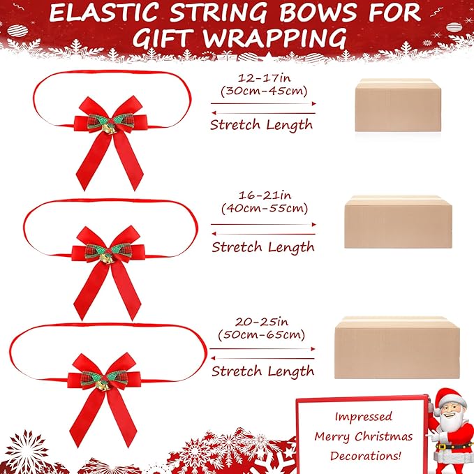 Christmas Bows for Gift Wrapping, 24 Elastic Red Stretch Loops - Image 2
