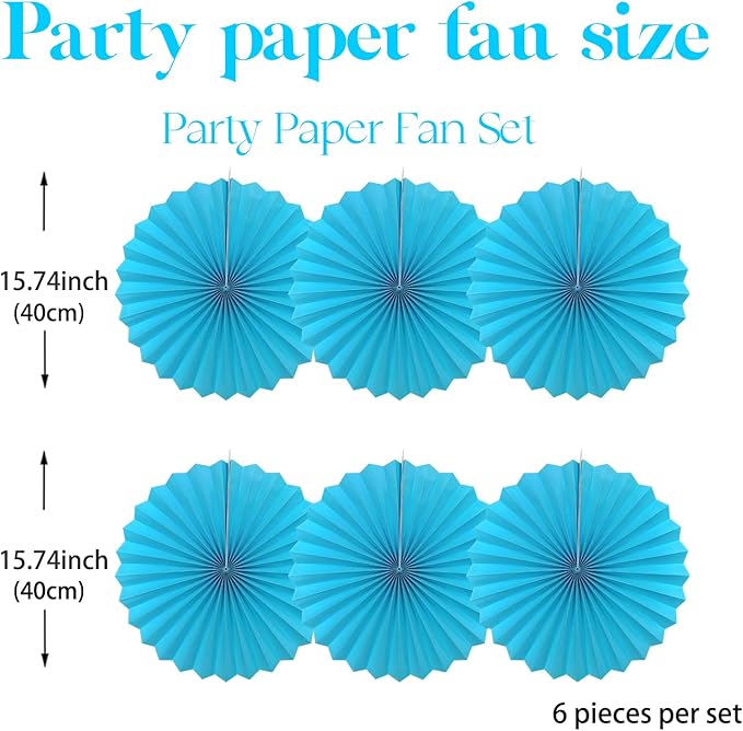 BARTHEW Blue Hanging Paper Fans, Party Decorations - Image 2