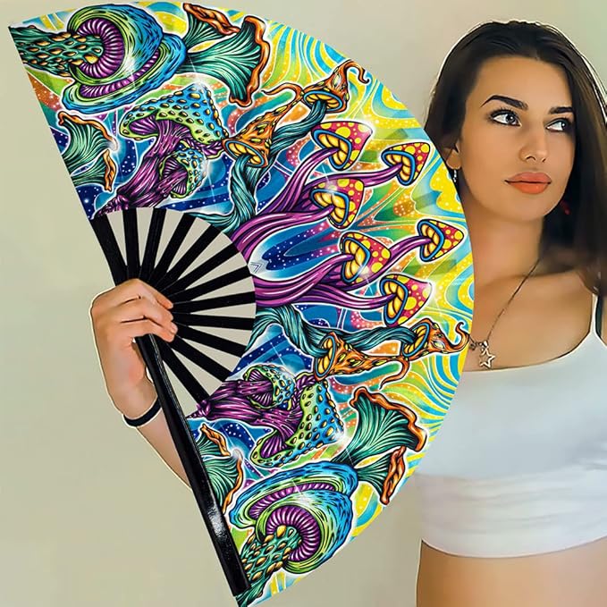 13" Large Rave Fan Bamboo, Folding Clack Hand Fans Foldable - Image 5