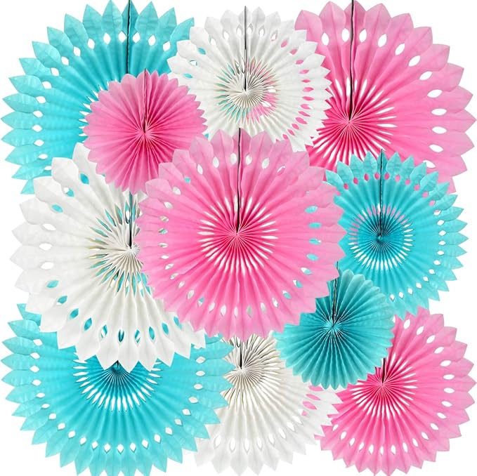 He or She Gender Party Supplies Blue Pink White Hanging Honeycomb Round Paper by Beishida