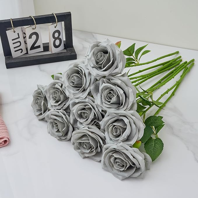 Artificial Rose 10pcs Open Flower Bouquet Faux Rose Stems - Image 5