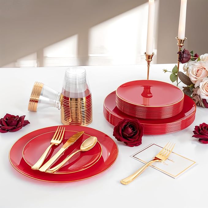 NOCCUR 350PCS Red Plastic Plates - Image 5