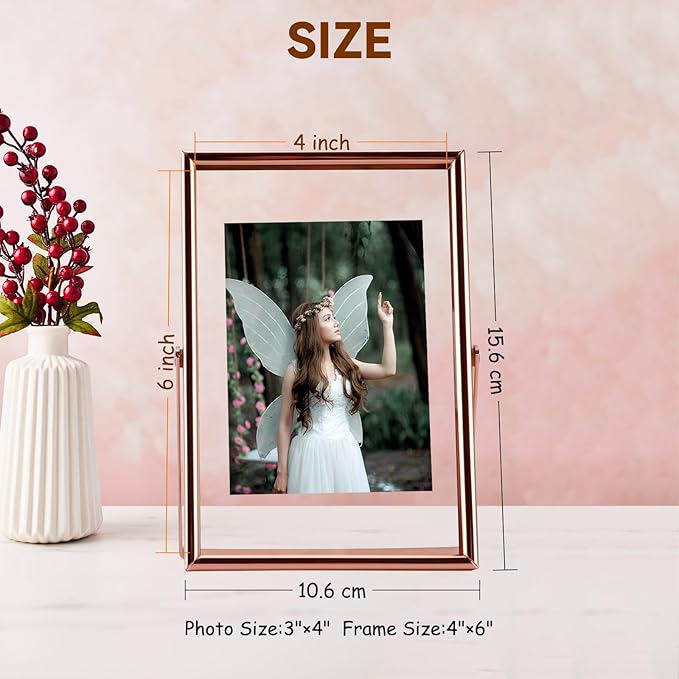 Rose Gold Floating Frame, For Picture 3.5x5, Mini Tabletop Photo Frame - Image 2