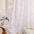 Sheer Curtains White-Beige 45 Inch Length Floral Embroidery Vintage Rod Pocket by MYSTIC-HOME