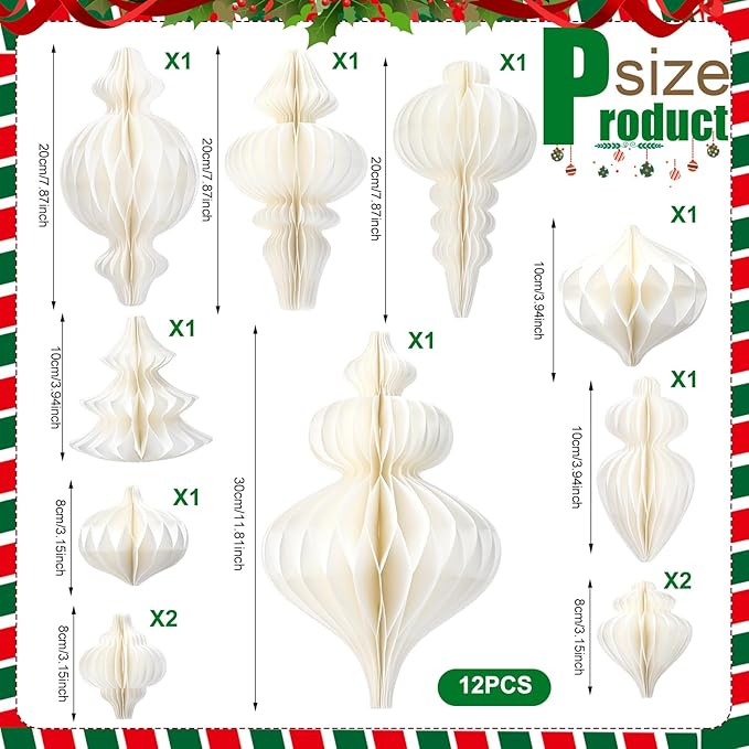 Cinnvoice 16 Pcs White Paper Snowflake Decorations 12 Pcs Christmas Paper - Image 2