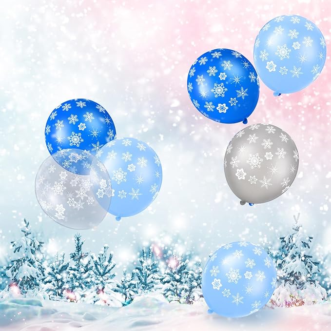 Skylety 40 Pieces Snowflake Balloons Bulk Winter Transparent Snowflake Latex - Image 6