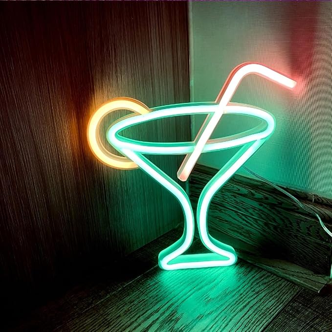 Led Green Cocktails Neon Sign, Wine Glass Neon Light Battery and USB Dual - Image 4