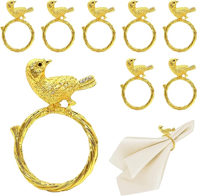 Napkin Rings Set of 8 Gold Bird Napkin Rings by DavifinaNapkinRings